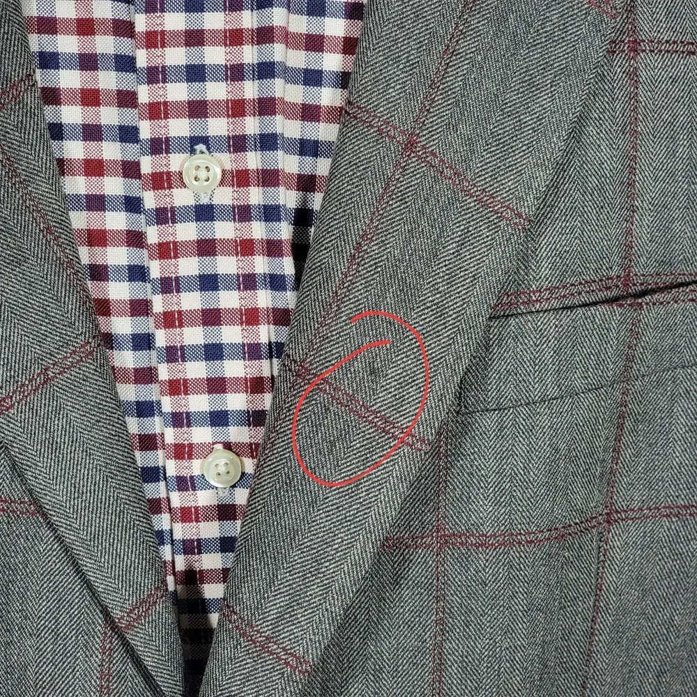 Tasso Elba Men's Sport Coat Gray Herringbone Plaid‎ Poly Wool Size Large 42-44